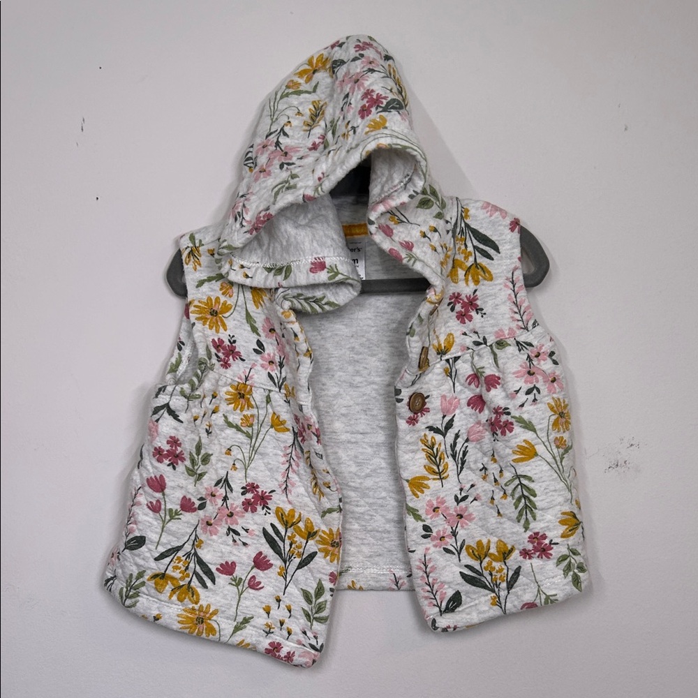 Carter’s Light Gray and Floral Toddler Hooded Vest 18 months